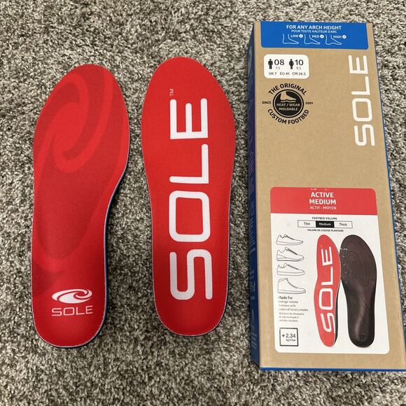 SOLE Active Medium Shoe Insoles w/ Met Pad Men’s Size 8/ Women’s Size 10 New - Picture 1 of 3